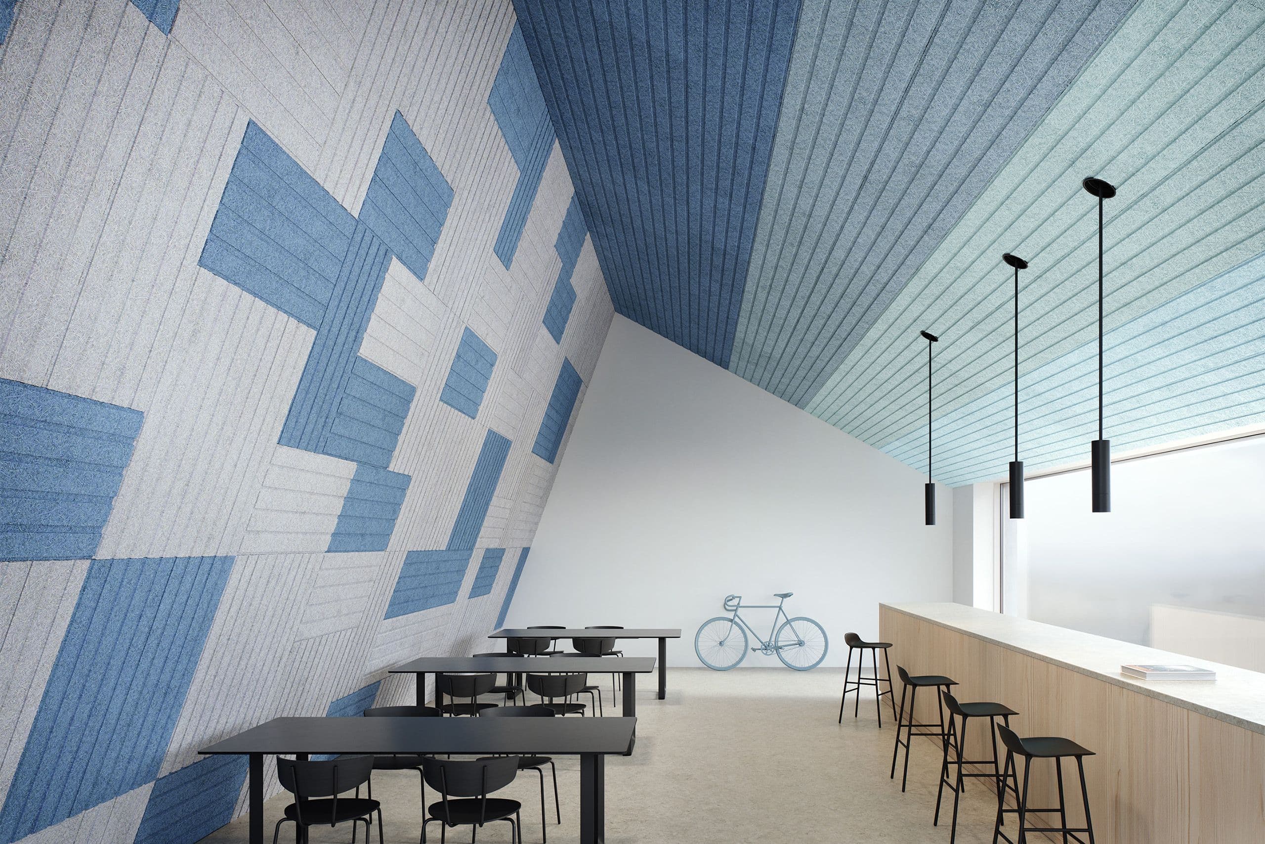 Blue Toned Wood Wool Ceiling Panels